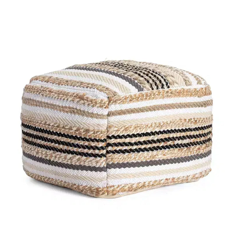 Pouf Arsenal Beige/Toni di grigio - Anji Mountain: Ottomana quadrata fatta a mano, rivestimento rimovibile, poliestere e iuta, stile contemporaneo