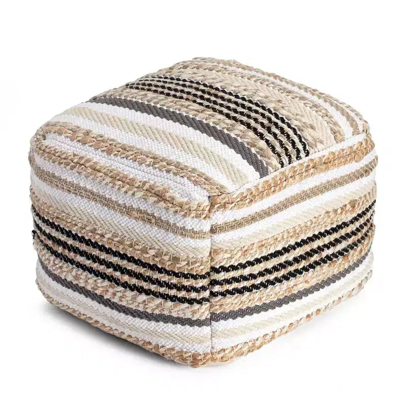 Pouf Arsenal Beige/Toni di grigio - Anji Mountain: Ottomana quadrata fatta a mano, rivestimento rimovibile, poliestere e iuta, stile contemporaneo