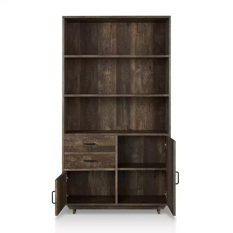 HOMES: Inside + Out Libreria Tappan da 69,8" con mobile in rovere di recupero: Stile rustico, 5 ripiani, 2 cassetti