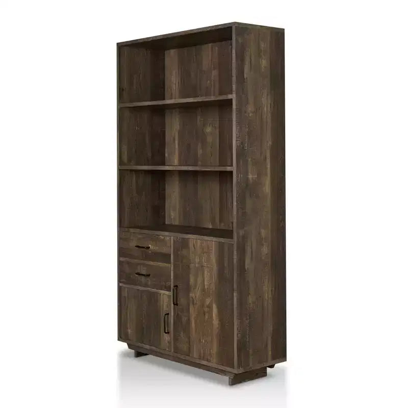 HOMES: Inside + Out Libreria Tappan da 69,8" con mobile in rovere di recupero: Stile rustico, 5 ripiani, 2 cassetti