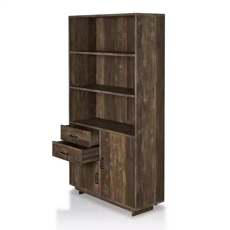 HOMES: Inside + Out Libreria Tappan da 69,8" con mobile in rovere di recupero: Stile rustico, 5 ripiani, 2 cassetti