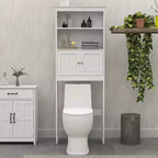 70 Over The Toilet Storage Cabinet, 2 Tier Bathroom Space Saver Storage Shelf, Bathroom Organizer with Open Shelves and Double Door