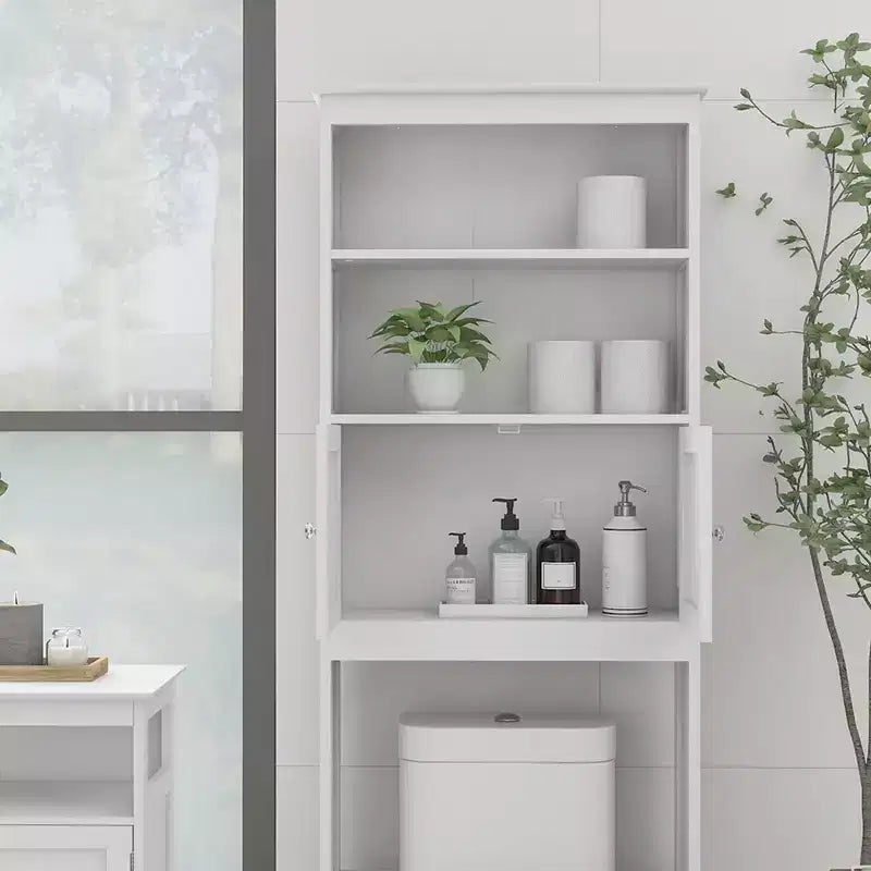 Mobiletto da bagno salvaspazio da 70 pollici, organizer per bagno a 2 livelli con ripiani aperti e doppia anta