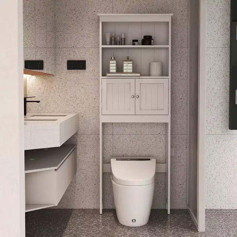 Mobiletto da bagno salvaspazio da 70 pollici, organizer per bagno a 2 livelli con ripiani aperti e doppia anta