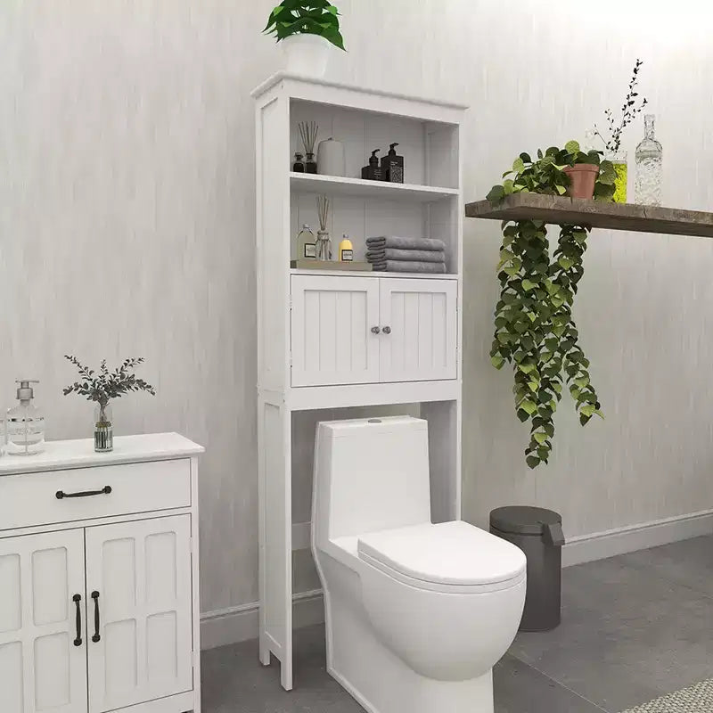 Mobiletto da bagno salvaspazio da 70 pollici, organizer per bagno a 2 livelli con ripiani aperti e doppia anta