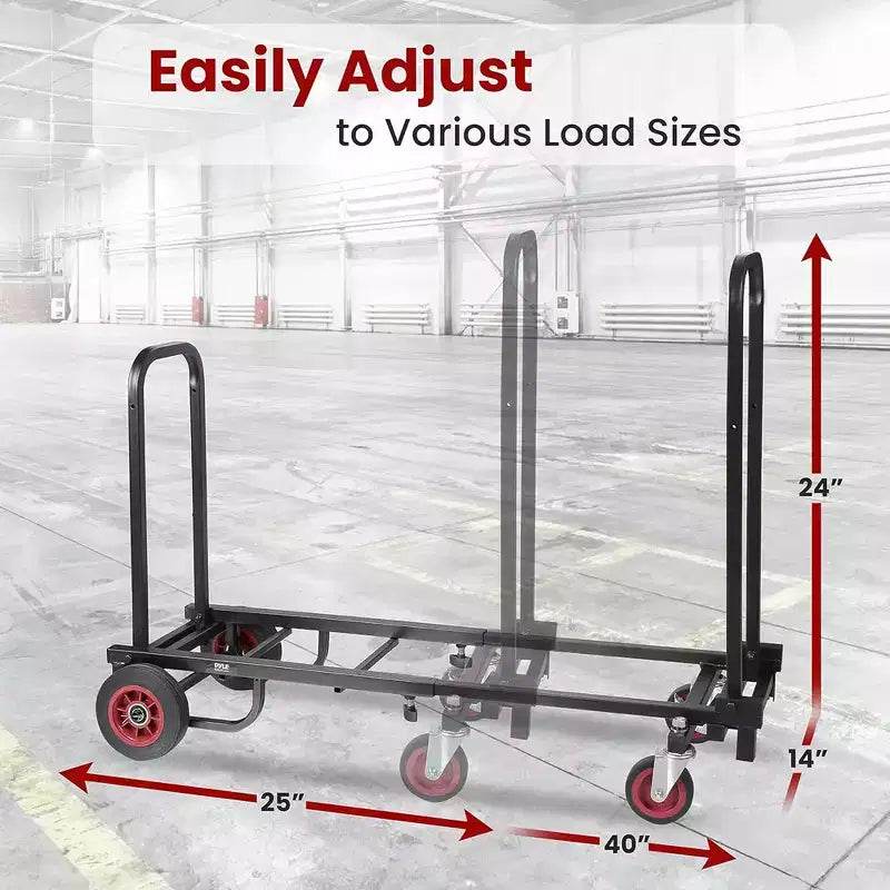 Pyle Carrello Utilitario Portatile - Carrello Pieghevole Multi-funzione 8-in-1 Regolabile, Carrello a mano/Dolly/Carrello a Piattaforma (PKEQ38) - Nero