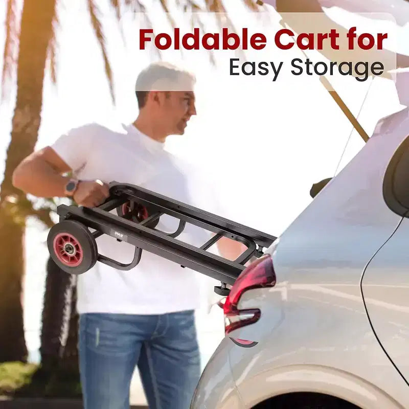 Pyle Carrello Utilitario Portatile - Carrello Pieghevole Multi-funzione 8-in-1 Regolabile, Carrello a mano/Dolly/Carrello a Piattaforma (PKEQ38) - Nero
