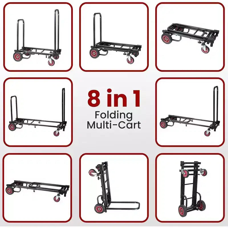 Pyle Carrello Utilitario Portatile - Carrello Pieghevole Multi-funzione 8-in-1 Regolabile, Carrello a mano/Dolly/Carrello a Piattaforma (PKEQ38) - Nero