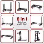 Pyle Carrello Utilitario Portatile - Carrello Pieghevole Multi-funzione 8-in-1 Regolabile, Carrello a mano/Dolly/Carrello a Piattaforma (PKEQ38) - Nero