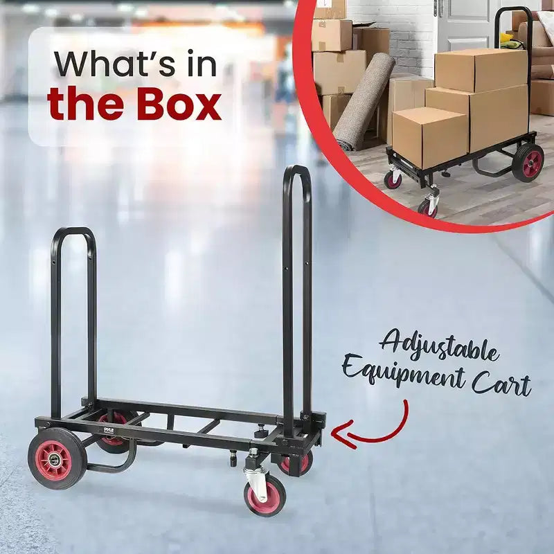 Pyle Carrello Utilitario Portatile - Carrello Pieghevole Multi-funzione 8-in-1 Regolabile, Carrello a mano/Dolly/Carrello a Piattaforma (PKEQ38) - Nero